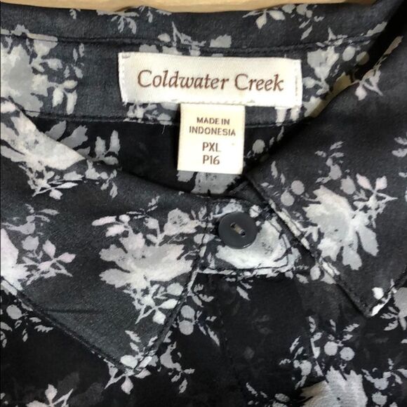 Used Coldwater Creek sheer floral button up - Picture 2 of 11
